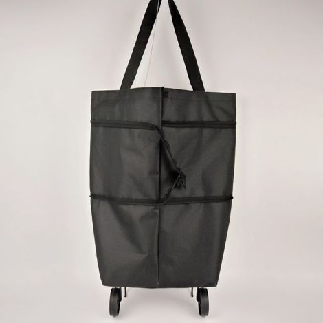 Chariot de courses pliable et portable Sac de courses à tirer imperméable et double usage, noir (1/5)