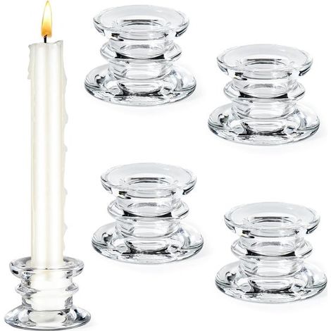 4-teiliges Kerzenständer-Set aus Glas Kerzenhalter für Tischdekoration Kerzenhalter aus Glas für Taufkerzen Kerzenhalter für Stabkerzen klein für (1/5)