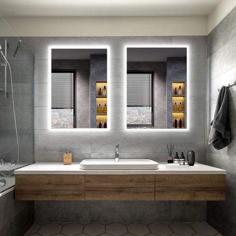 ELEGANT Bathroom LED Mirror Modern Wall Mounted Rectangular Bathroom Mirror 700x500mm + 800x600mm Both with Demister Pad Shaver Socket (1/5)