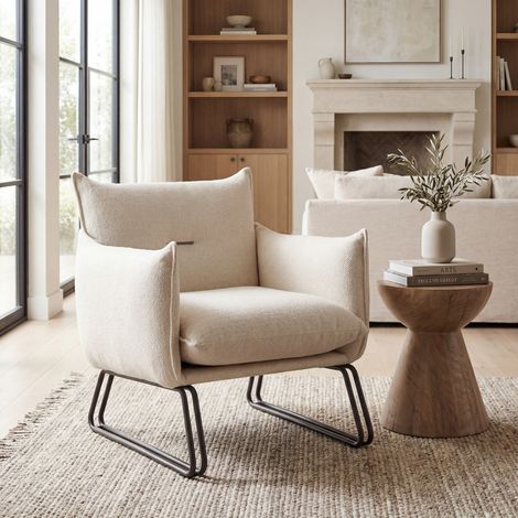 Wahson Fauteuil Salon Scandinave Pieds Robuste, Fauteuil d'Appoint en Chenille Confortable avec Coussin Rembourré Chaise de Chambre pour Lecture, Beige