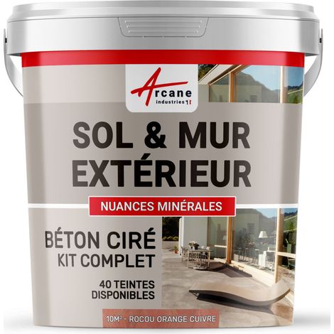 béton ciré, extérieur, pour sol, mur, terrasse, escalier, enduit, décoratif, minéral, en kit - 10 m² (en 2 couches) Rocou Orange Cuivre - ARCANE INDUSTRIES