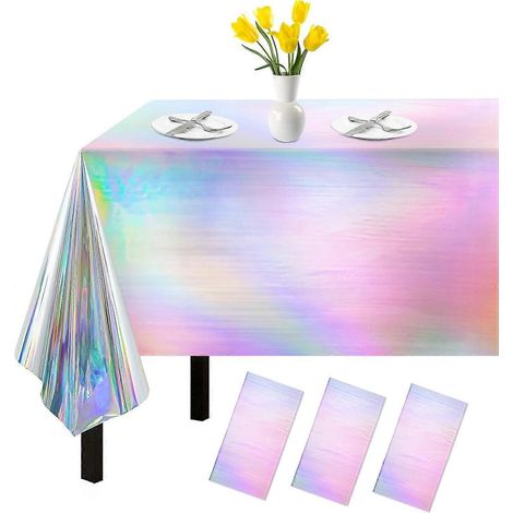 Lot de 3 nappes irisées, modèle 2025, 137 x 274 cm, pour fête d'anniversaire (1/5)