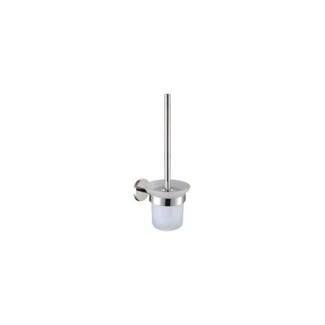 Portascopino per WC con manico in acciaio inox e ciotola in vetro temperato, autoadesivo, da fissare alla parete - Crezuo (1/4)