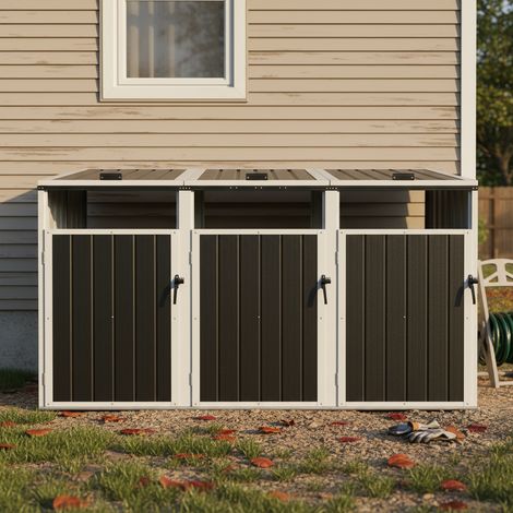 Abri pour 3 poubelles extérieur 222x81.93x121.2 cm bacs 240L acier galvanisé résistant intempéries portes verrouillables Métal Gris