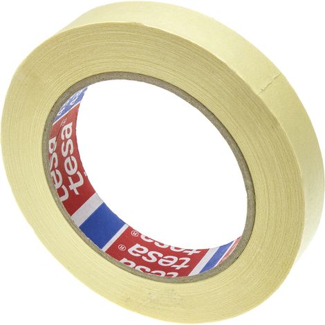 Tesa – Ruban de masquage papier 19mm x 50m – Adhésif caoutchouc – Pour surfaces lisses et peintes – Couleur jaune