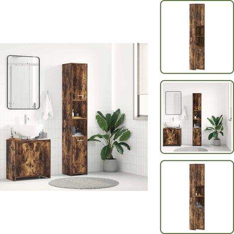 Armoire de bain Chêne fumé 30x30x183,5 cm Bois d'ingénierie - Meuble De Salle De Bain - Armoire De Salle De Bain - Rangement Salle De Bain - Meuble En Bois - Commode Salle De Bain
