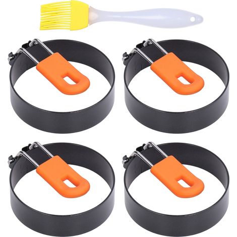 Set mit 5 dicken, antihaftbeschichteten runden Förmchen für Eier und Hamburger, mit Silikongriff (1/5)