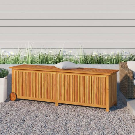 Bonnevie – Coffre de jardin en bois d'acacia massif 150x50x58cm – Sac intérieur résistant à l'eau – Roues pour déplacement facile – Brun - BV490254 (1/5)