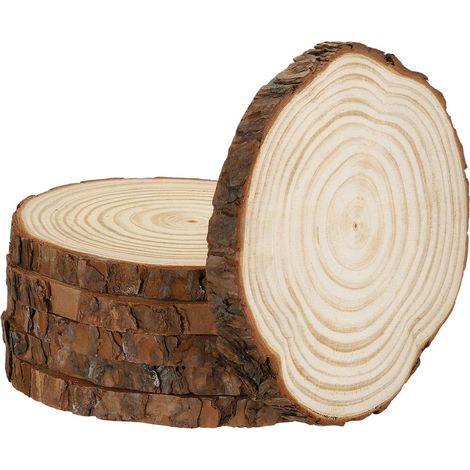 6 Tranches De Bois Brut - 17-18cm Rondelles De Bois Naturel Avec Écorce Dessous De Plat En Bois, [pour DIY Artisanat Base De Table Décoration Ornement De Noël] (1/5)