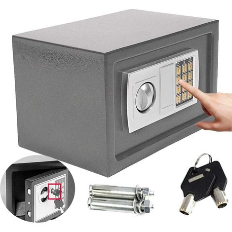 Coffre-fort numérique de 8,5 L-petit coffre-fort électronique avec code PIN et clé-ignifuge et étanche-peut stocker des bijoux et de l'argent, avec 2 clés d'urgence-coffre-fort mural en acier