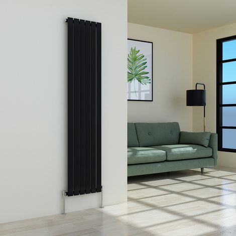 Warmehaus Flat Panel Black Radiator Vertical Single 1800x408mm