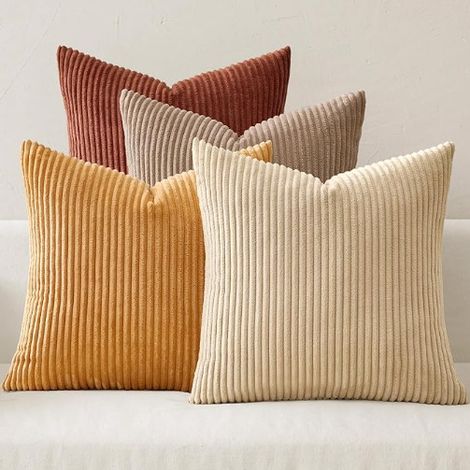 Solid color corduroy bohemian farmhouse style orange-green gradient living room decorative cushion cover home -- 45x45 -- creamy caramel color scheme