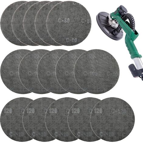 Lot de 15 grilles abrasives de 225 mm avec fermeture - Grains K80, K100, K120 - Papier abrasif - Disques abrasifs pour ponceuse à sec, ponceuse de plafond et ponceuse à col long (1/5)
