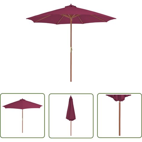 Parasol avec mât en bois 300cm Rouge bordeaux (1/5)