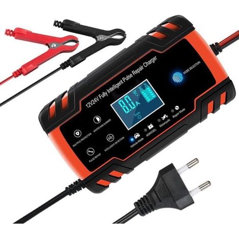 Chargeur batterie voiture Intelligent 12V/24V 8A, 3 Étapes de Chargeur Batterie Mainteneur et Automatique Réparation Fonction (1/4)