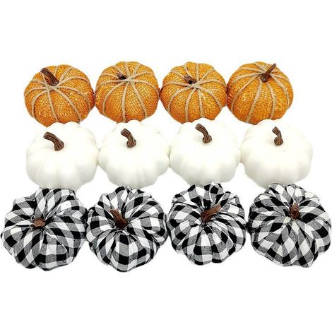 Lot de 12 citrouilles artificielles, décoration automne, lin et mousse, Thanksgiving Halloween, intérieur et commerce（Q3 : Nouveaux produits pour le mois d'août） (1/5)