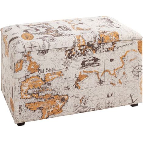 Coffre de Rangement Vintage "Monde" 65cm Naturel (1/5)