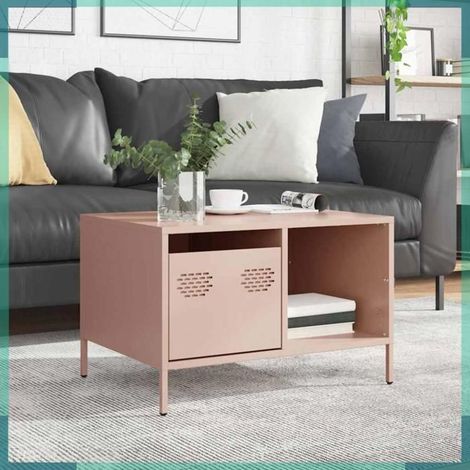 851281 Table basse rose 68,5x50x43,5 cm acier laminé à froid (1/5)