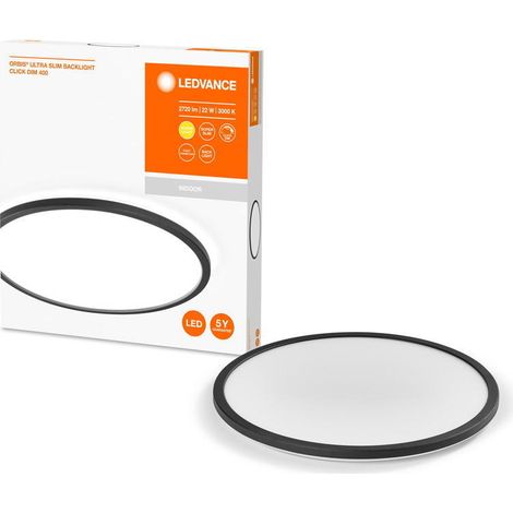 LEDVANCE ORBIS Ultra Slim Deckenleuchte 400mm, schwarz, 22W, 2720lm, homogenes, warmweißes Licht (3000K) + Hintergrundlicht, dreistufige Dimmbarkeit über Wandschalter, ultraflach, Schutzklasse IP20 (1/4)