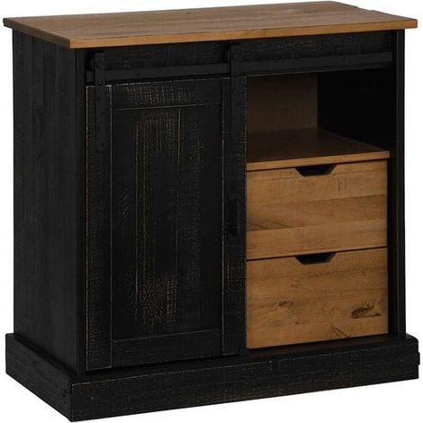 Buffet coulissant en bois massif, 80x40x80 cm, noir (1/5)