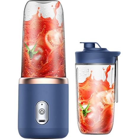Tragbarer, per USB aufladbarer Mixer, kabelloser Mixer für Sport, Camping und Fitness, für Smoothies, Milchshakes, Frucht- und Gemüsesäfte (Blau)