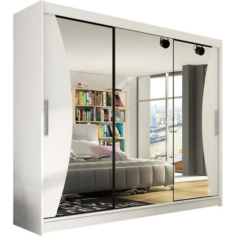 Armario Closico 120, Blanco, 215x250x58cm, Puertas de armario: Correderas, Número de estantes: 9 (1/4)