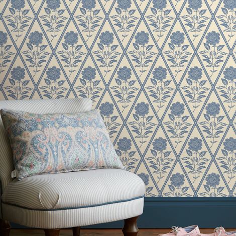 Papier peint intissé Joules Trellis floral 1005 x 52cm Bleu