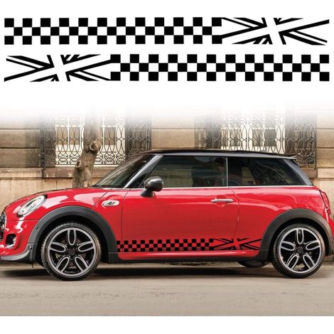 (Noir)1 Paire 18 cm Autocollants à rayures Latérales de Drapeau à Damier de course Treillis Grille rayure Graphique étanche porte de Voiture Autocollants Latéraux Décorations (1/5)