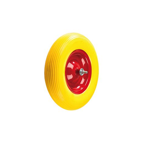 Roue De Brouette 480/400-8 Universelle Pleine, Jante Rouge Et Pneumatique Jaune, Sur Roulement à Bille Double-étanchéité. Fourni