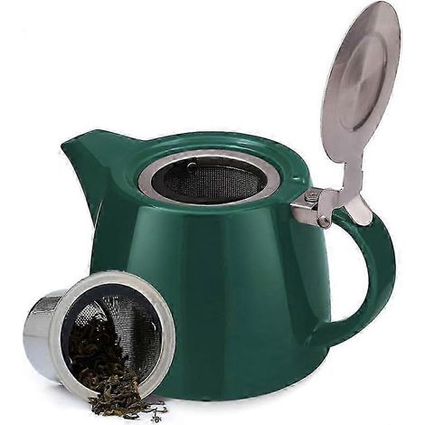 Théière en porcelaine pour thé en vrac avec infuseur, passoire et couvercle Théière pour 2 personnes Vert foncé Coffrets cadeaux thé et café - 500 ml (1/5)