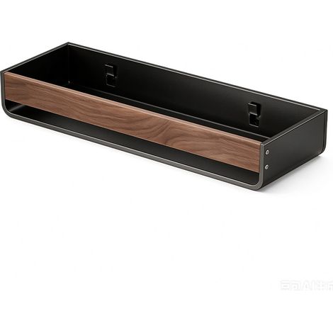 Étagère de rangement pour salle de bain sans perçage, étagère de 30 cm, cadre noir mat, installation sans perçage ni vis. (1/5)