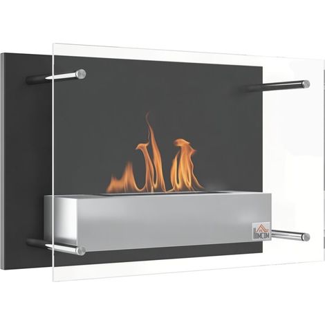 Cheminée bioéthanol Murale encastrable brûleur 1.5 L, environ 3 h de durée de combustion dim. 60L x 22l x 40H cm Couverture 20-25 m² Acier inox (1/5)