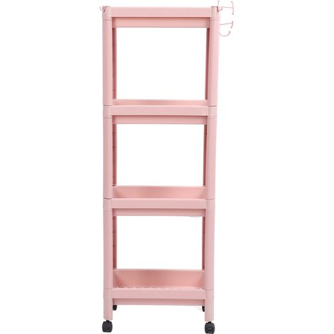 Étagère de Rangement Salle de Bain 4 Niveaux Rose avec Roulettes - Meuble d'Angle Stable et Durable pour Sol (1/5)