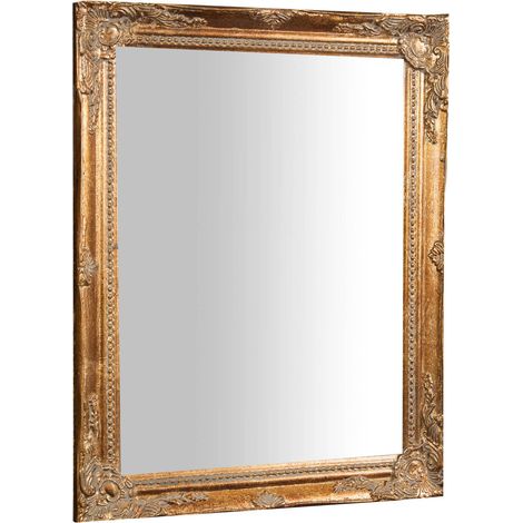Bathroom wall mirror Vertical/horizontal wall mirror with rectangular antique gold wooden frame to hang Makeup mirror (1/5)