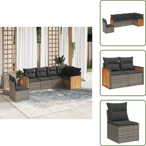 Rattan PE - vidaXL Set Divano da Giardino 6 pz con Cuscini Grigio in Polyrattan - Poltrona da giardino