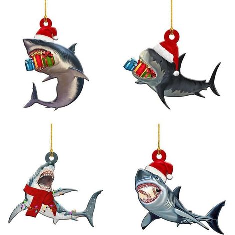 Pendentif en bois joyeux noël, 4 pièces, arbre requin pour décoration de Table de fenêtre de fête (1/5)