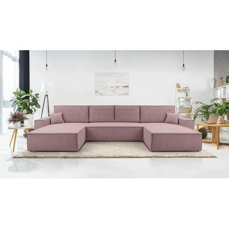 AX LIVING Sofa U Form mit Schlaffunktion – Cedria U 389 cm Lavendel