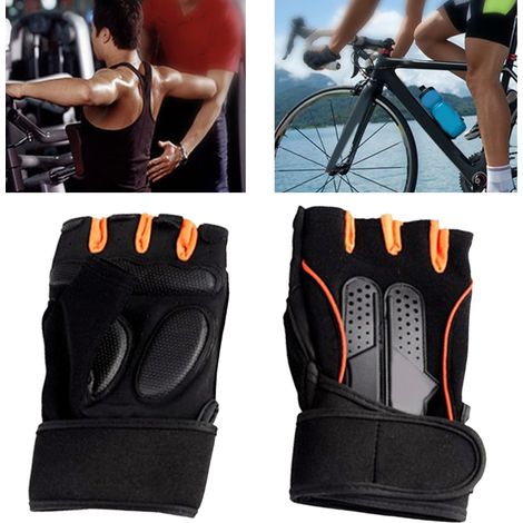 Gants d'entraînement noir et orange demi-doigts antidérapants pour musculation taille XL (1/5)