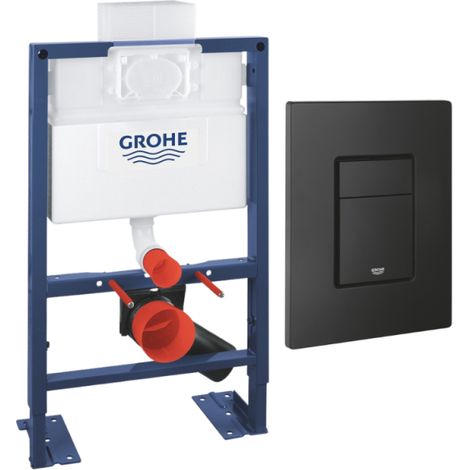 Cisterna empotrada de baja altura GROHE Rapid SL con placa de descarga, disponible en color negro mate. (1/4)