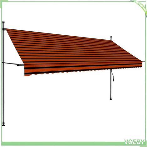 Auvent rétractable manuel - FAFEICY - 145881 - 350 cm - Orange et marron - LED solaire (1/5)