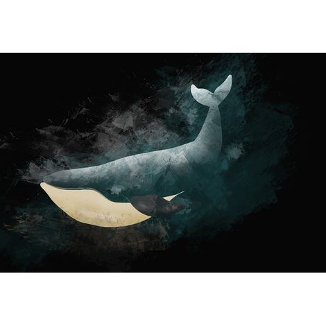 Papier peint panoramique baleine pour salle de bain Tapisserie panoramique noire & bleu animaux Papiers peints panoramique mer chambre enfant (1/2)