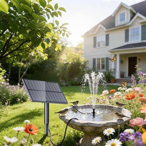 Solarpumpen für Gartenbrunnen – Solar-Teichpumpe – Solar-Gartenbrunnen mit Filter – Solar-Brunnenpumpe – 6 Düsen für Kolibris, Teiche, Pools und Aquarien (1/4)