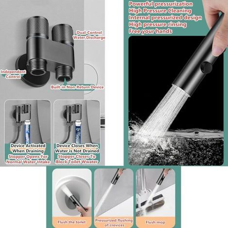 Ensemble de douchette pour bidet, douchette à main, accessoire pour bidet pour toilettes britanniques, douche musulmane, avec flexible extensible de 3 m et douchette à double commande (1/2)