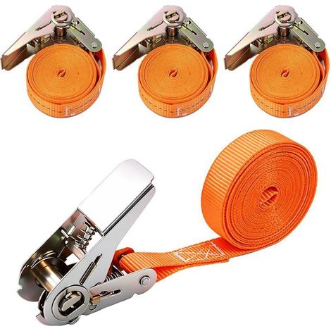 Spanngurte mit Ratsche 2m, 4 Stück, 2.5cm breit, 800kg Tragkraft, orange