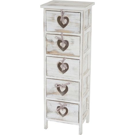 [NUNCA USADO] Cómoda Forli, mueble, 5 cajones con corazones 86x29x25cm, aspecto shabby, vintage, blanco (1/5)