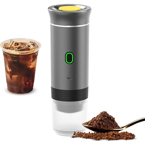Macchina da caffè senza fili grigio scuro per auto, casa e viaggi, modello 3 in 1, utilizzabile con capsule o macinacaffè. (1/5)
