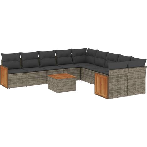 Maison Exclusive - Set Divani da Giardino 11 pz con Cuscini in Polyrattan Grigio (1/5)