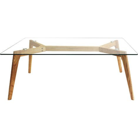 Altobuy – Table basse rectangulaire en verre trempé 110x60xH45cm – Piétement en hévéa massif – Design moderne pour intérieur contemporain