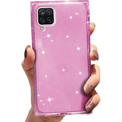 Funda cuadrada con purpurina para Samsung Galaxy A12 / M12 / A12 2021, oro rosa (1/2)