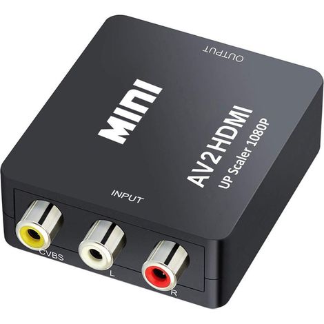 Mini AV RCA CVBS to HDMI Audio Video Adapter Converter, Support 720 1080P for Camera, Xbox 360, PS1, PS2, WII, N64, DVD Player, VHS (1/5)